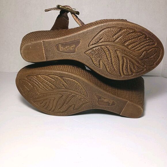 BOC Born Concept Brown Leather 3" Wedge Sandals Size 10 Slip-On Comfort Slides - Picture 4 of 16